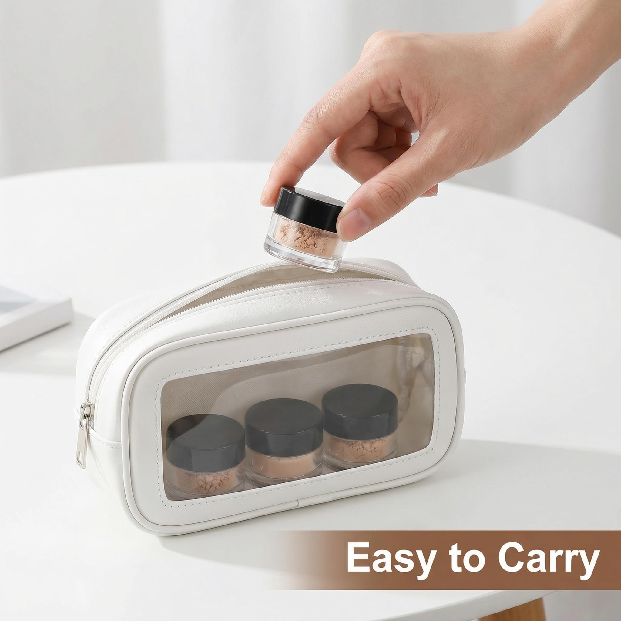 Coloch jars inside toiletry pouch showing compact travel-friendly storage