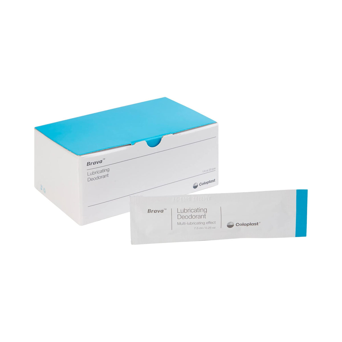 Coloplast Brava sachet front view showing packet design and quick use benefit