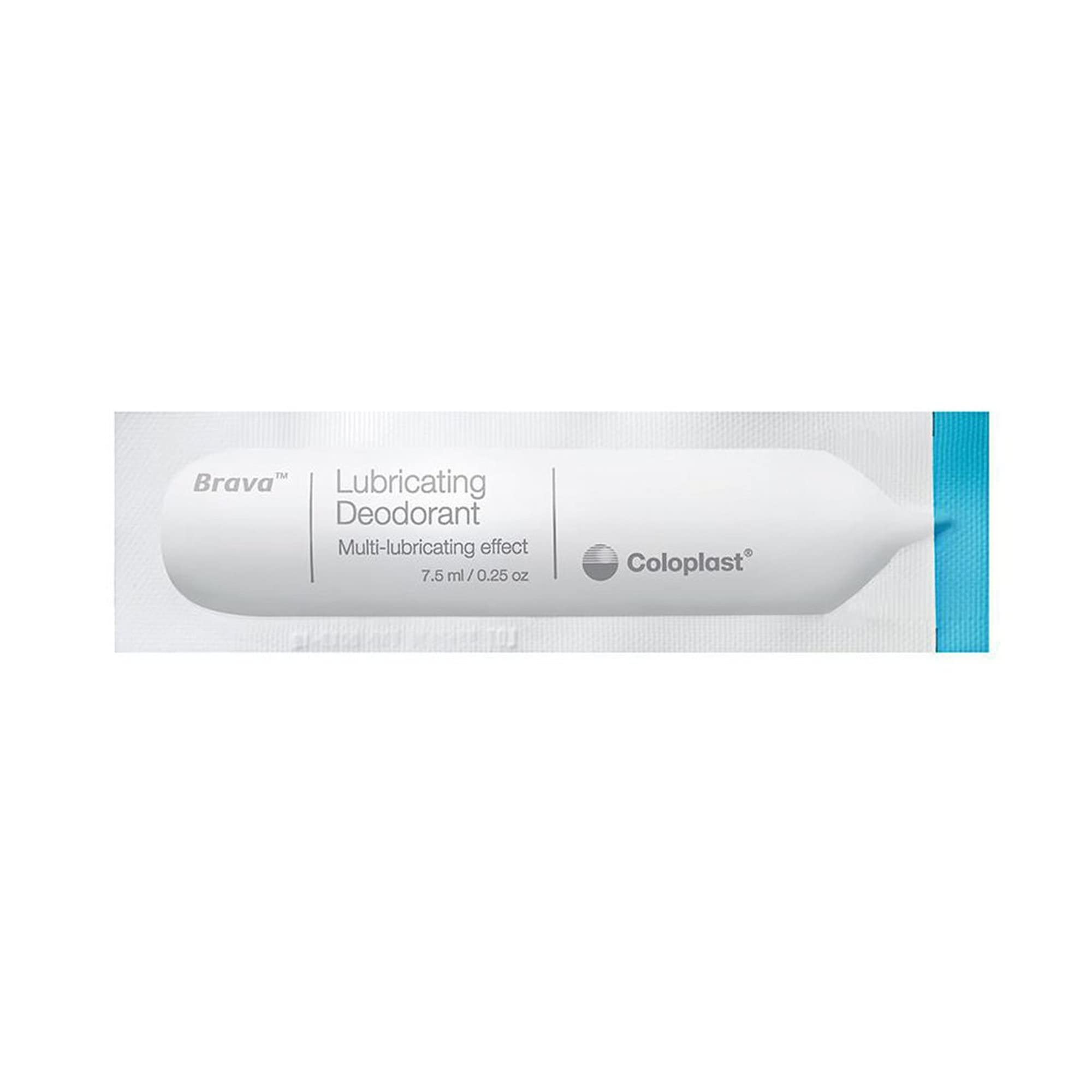 Coloplast Brava box with single sachet beside a hand for size and portability benefit