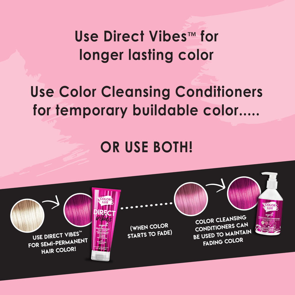 Color Lux swatch on sample hair strand illustrating expected magenta tone