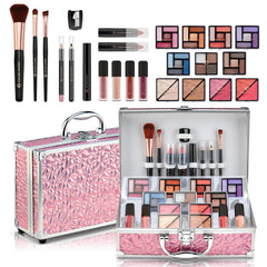 Color Nymph pink train case front view showing compact storage benefit