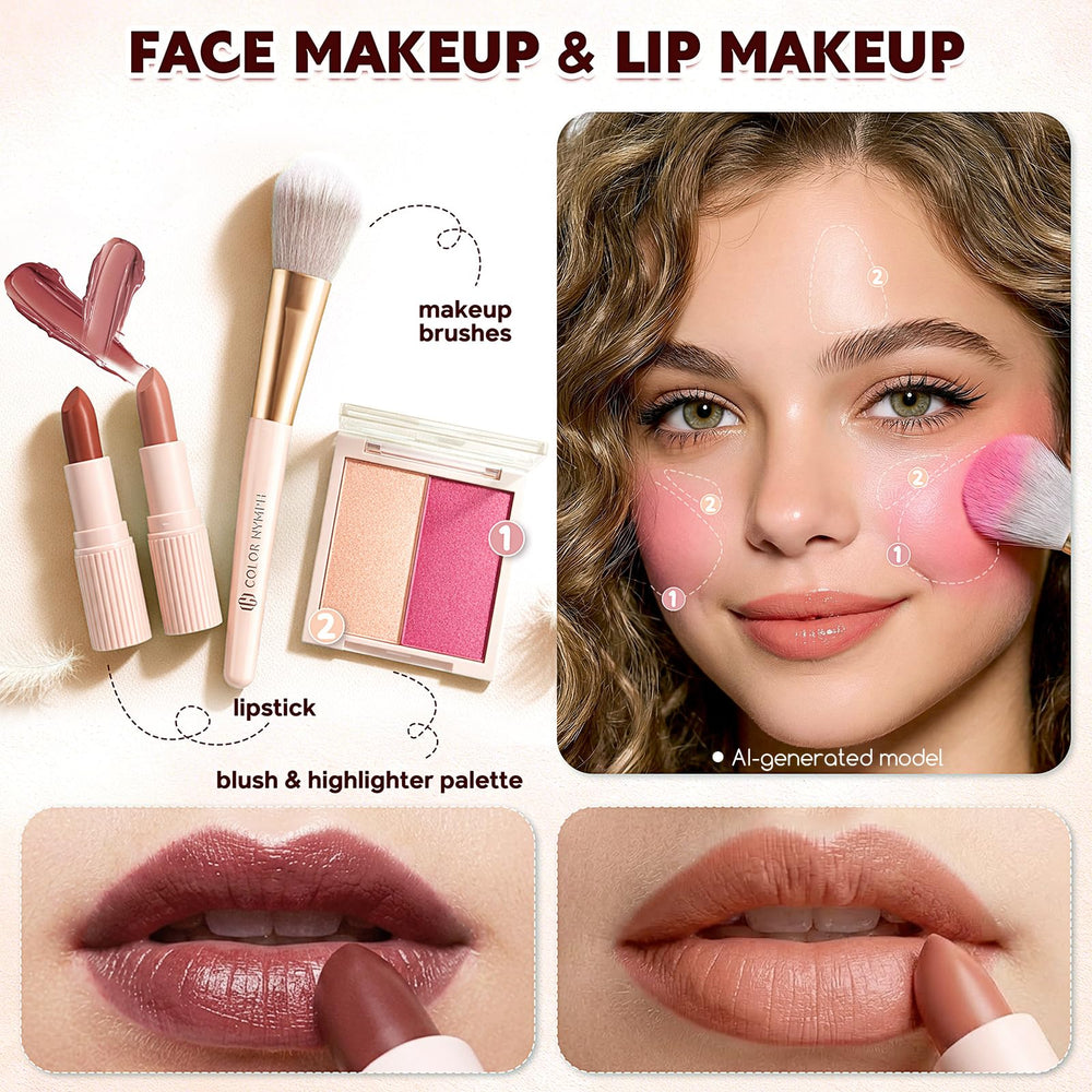 Color Nymph lipstick and blush detail highlighting soft pigments for natural finish