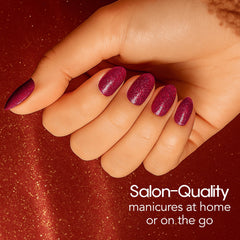 Color Street close-up of glitter texture highlighting dense ruby sparkle and salon look