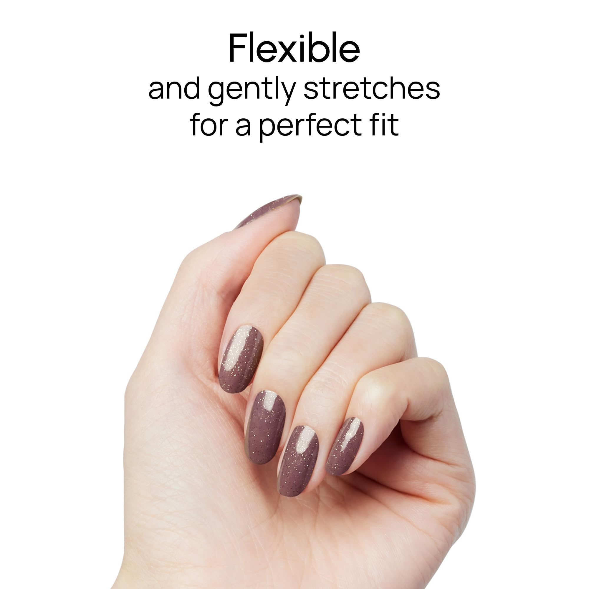 Finished Silk Scarf manicure on hands showcasing subtle gold shimmer
