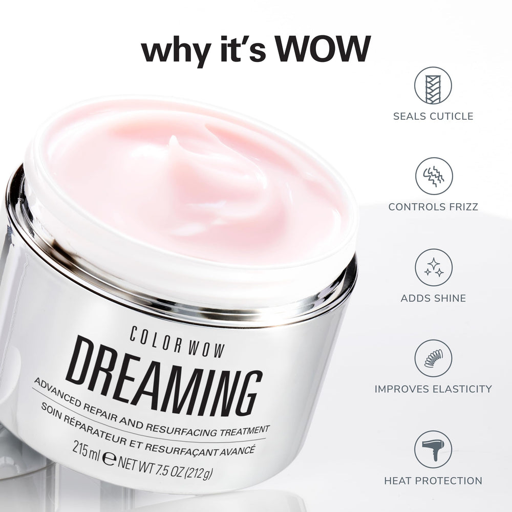COLOR WOW on hair mid-length revealing smoother, aligned, shiny strands
