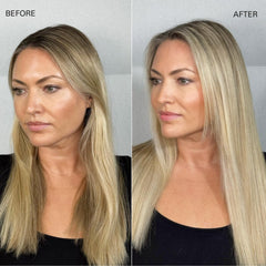 COLOR WOW before-and-after showing no white residue and natural-looking hair