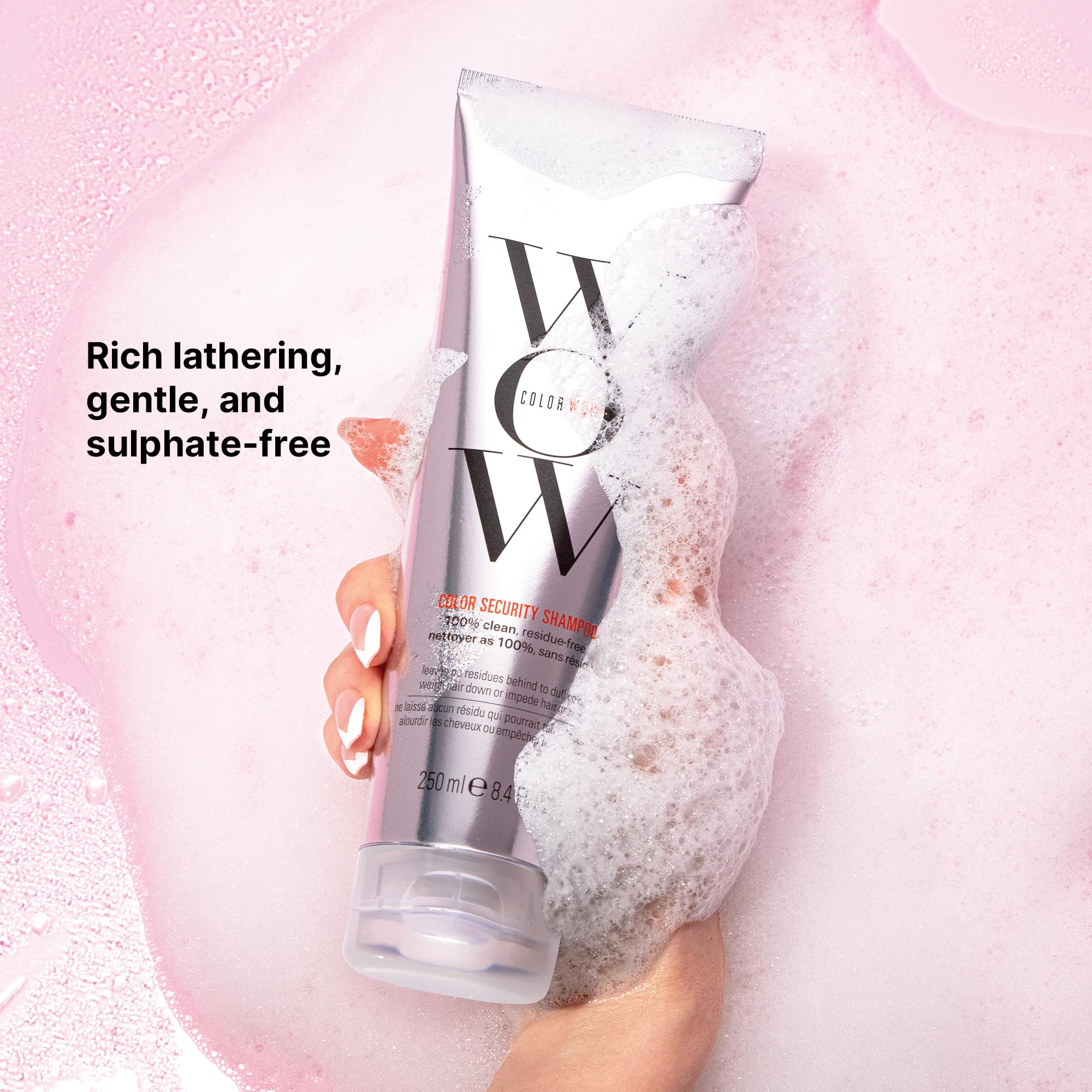 COLOR WOW label with sulfate-free badge promoting scalp health