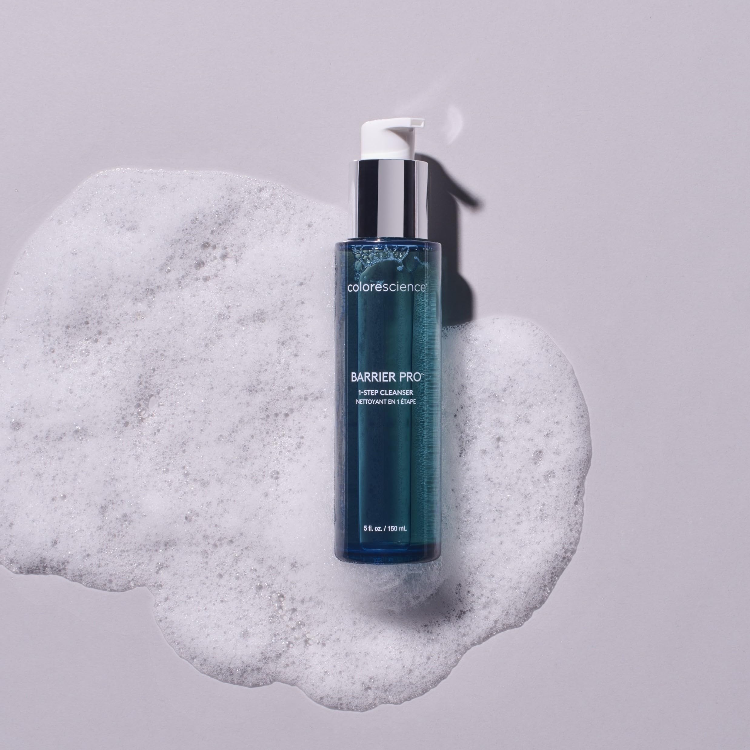 Colorescience pump action dispensing cleanser demonstrating easy one-handed use