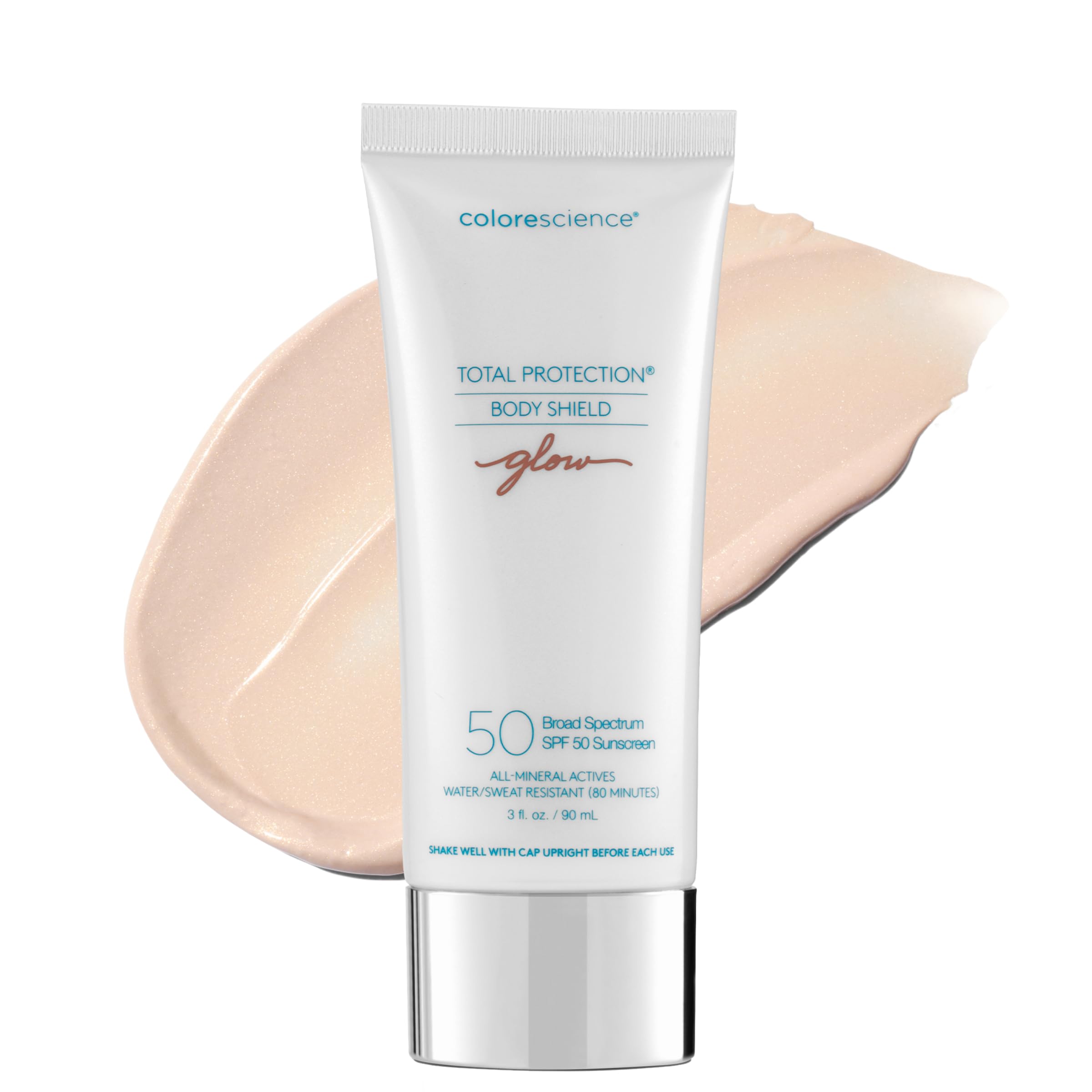 Colorescience bottle front view showing SPF 50 and radiant finish benefit