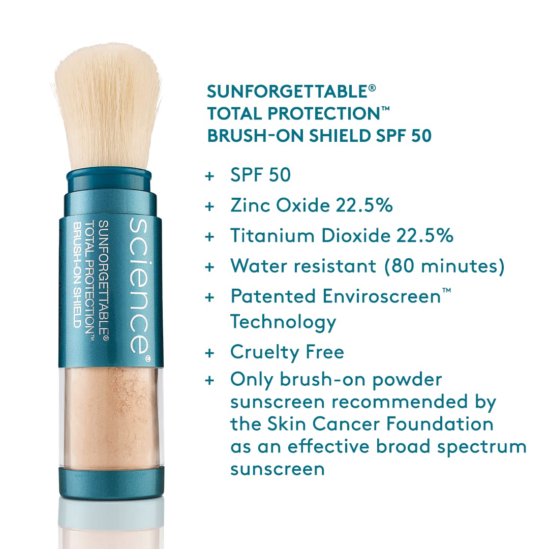 Colorescience brush application on cheek for easy midday reapplication