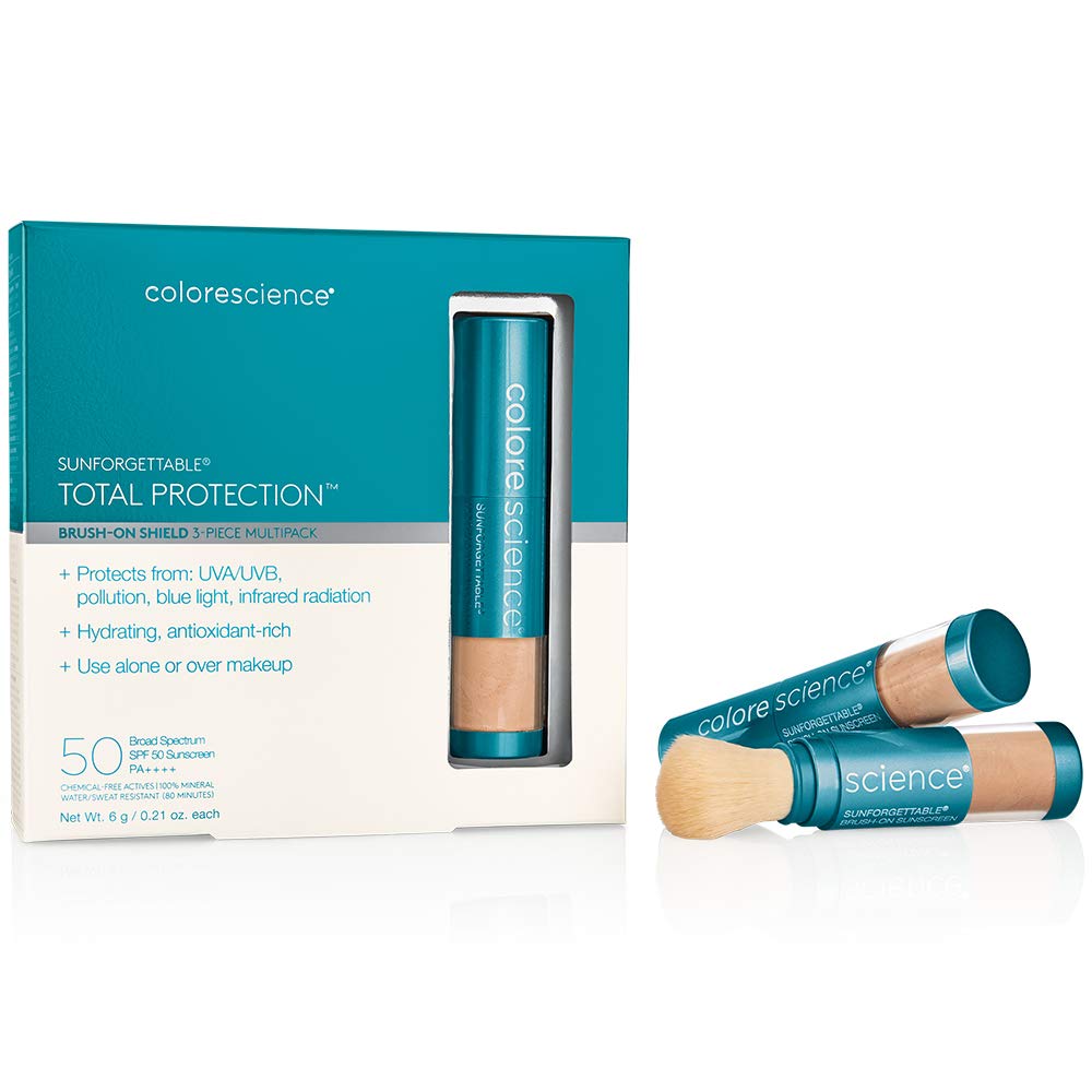 Colorescience brush-on shield front packaging showing SPF 50 protection