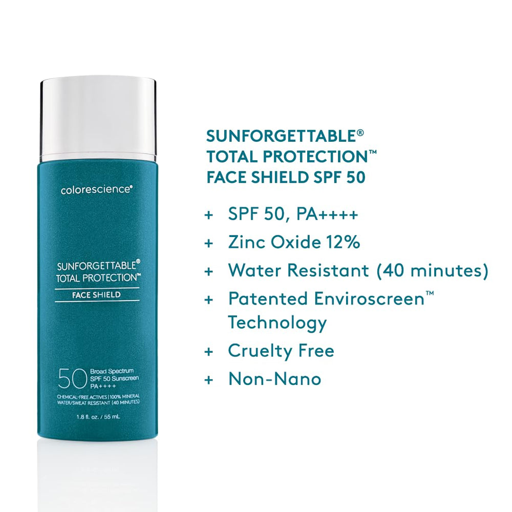 Colorescience Face Shield on model applying to face, invisible finish benefit