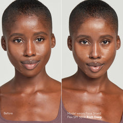 Colorescience Face Shield Flex blended on skin closeup showing natural, even coverage