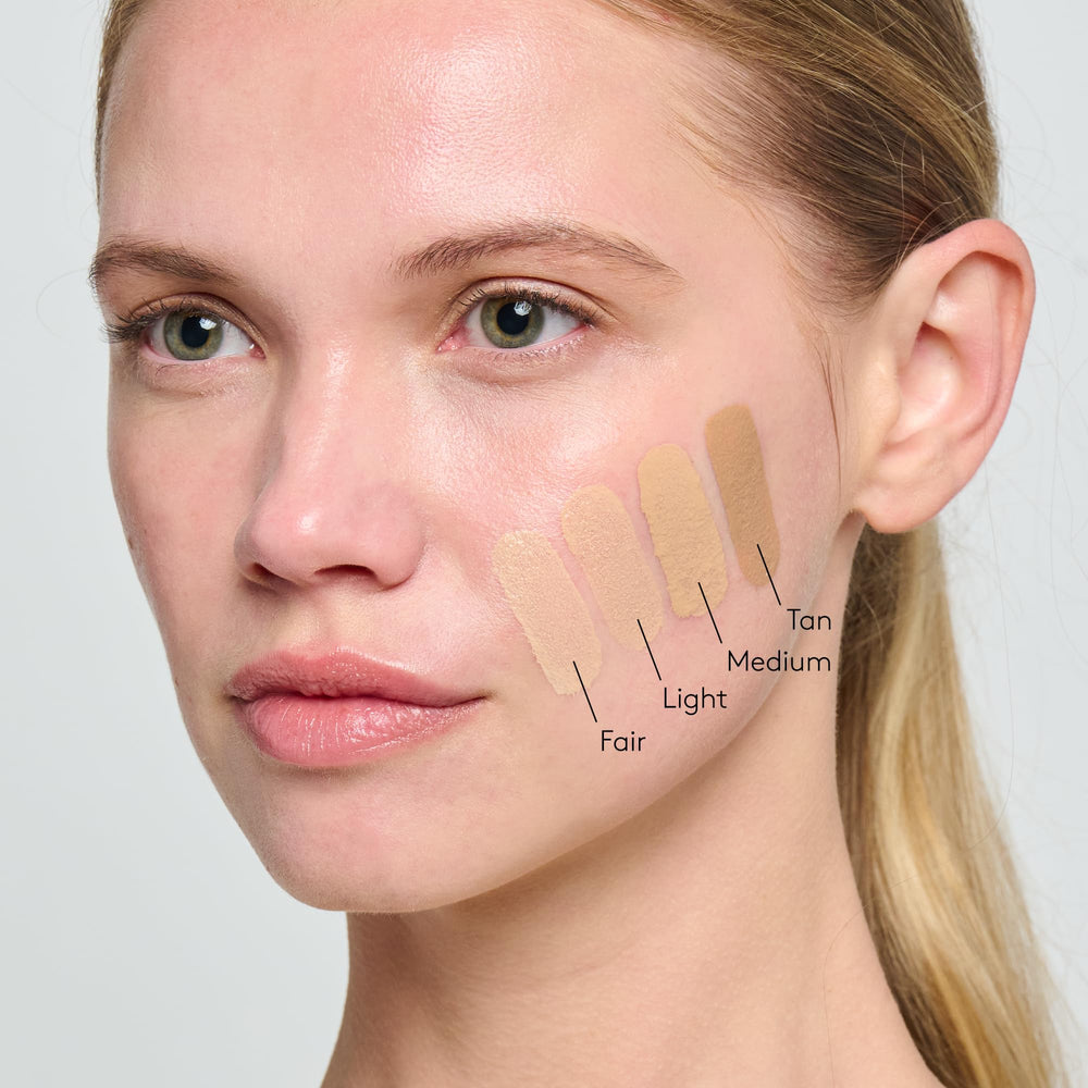 Colorescience before and after on face blurring imperfections and evening skin