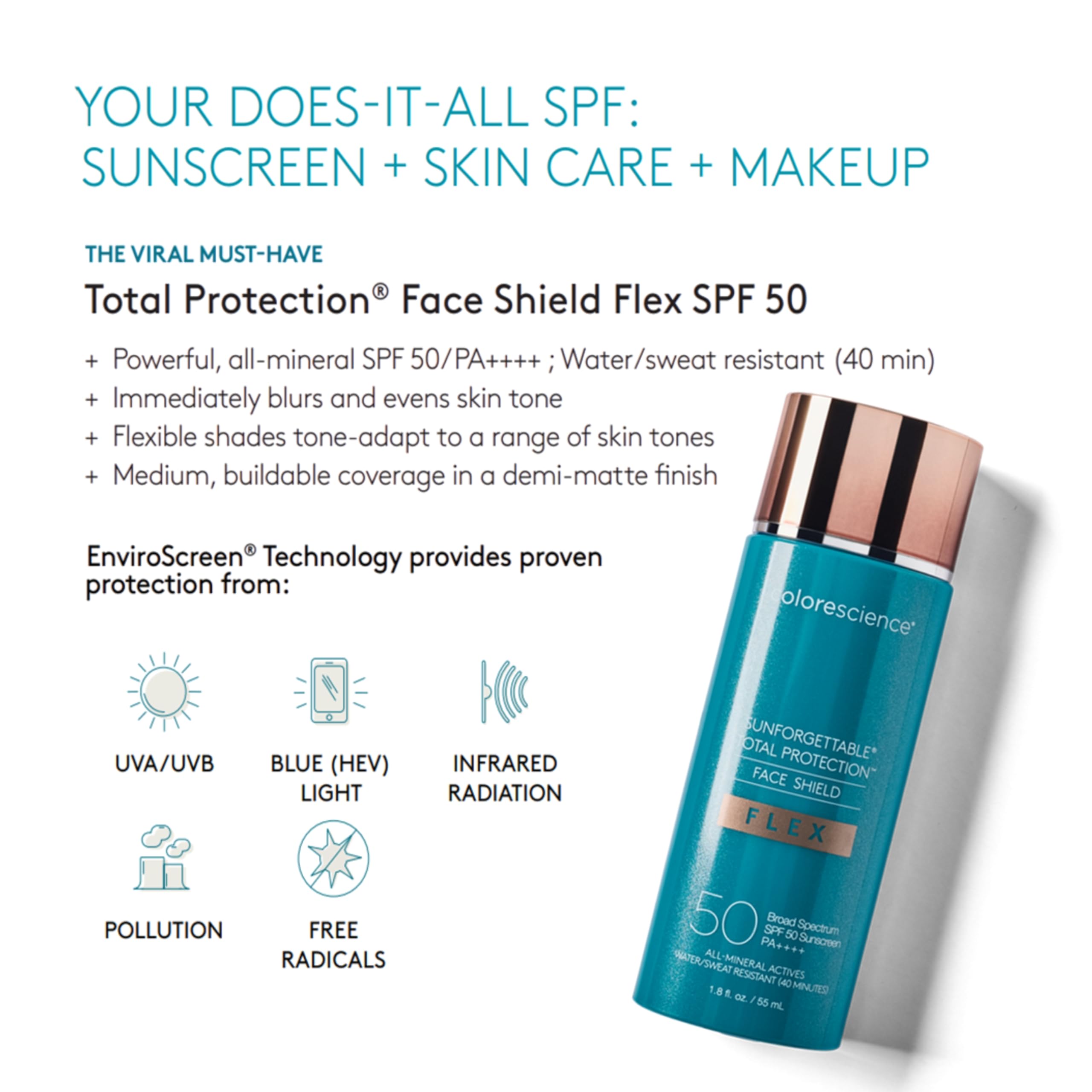 Colorescience applied on model cheek for immediate even-tone benefit