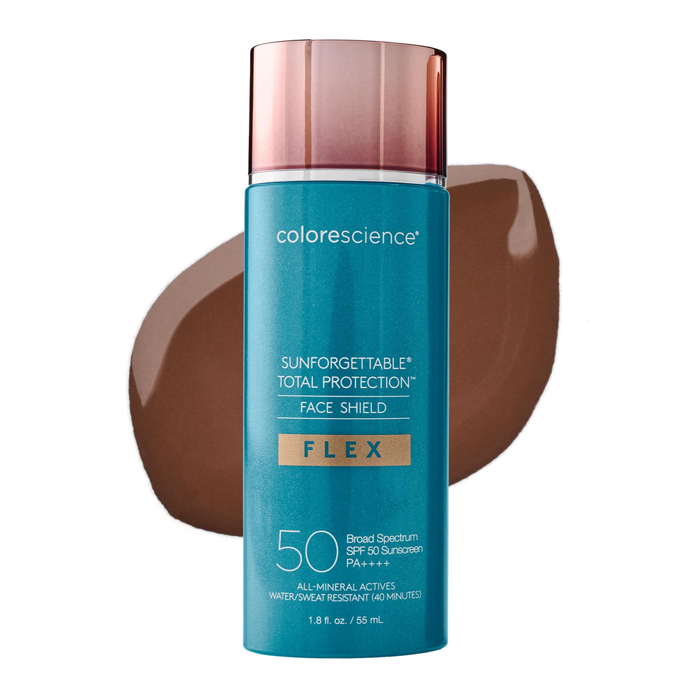 Colorescience Face Shield Flex front packaging showing shade Rich Deep and coverage benefit