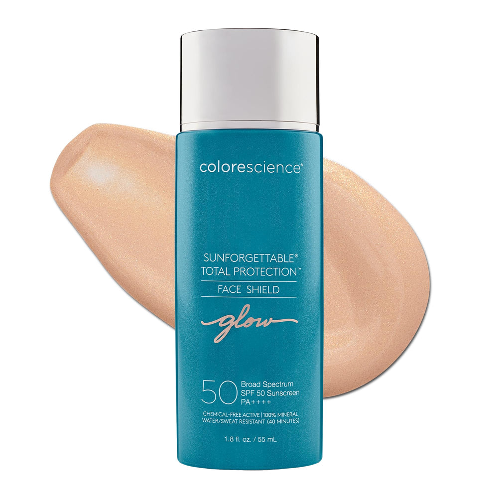 Colorescience front packaging showing SPF 50 and glowing finish benefit