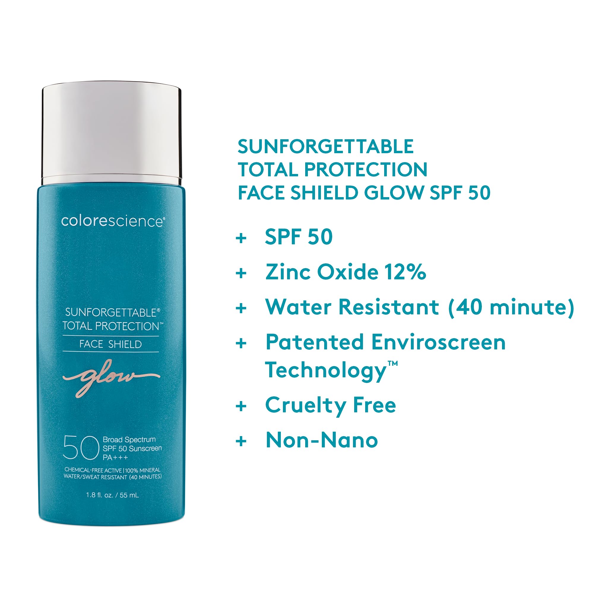 Colorescience size comparison with hand to show 1.8 fl oz portability benefit