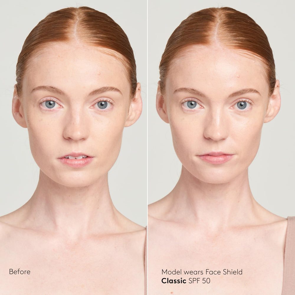 Colorescience Face Shield ingredient list bottle view, antioxidant-rich formula benefit