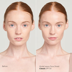 Colorescience Face Shield ingredient list bottle view, antioxidant-rich formula benefit