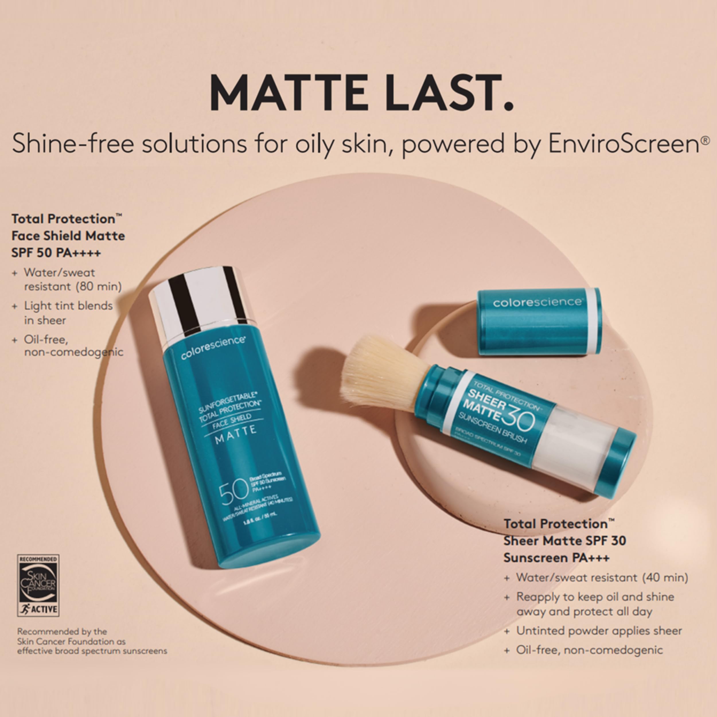 Colorescience layered under foundation for longer makeup wear and oil control