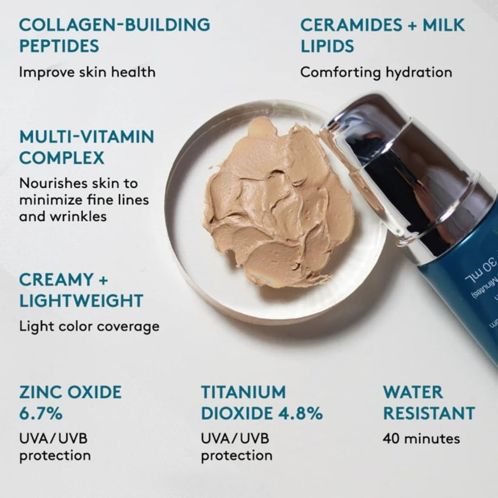 Colorescience wrist swatch showing shade Light and natural coverage benefit
