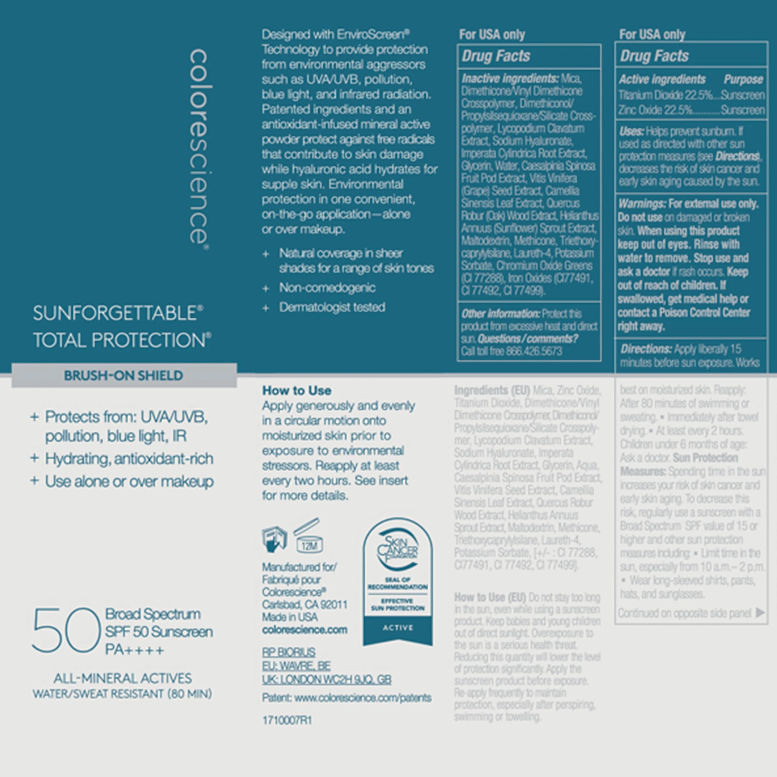 Colorescience ingredient label closeup showing mineral active benefits