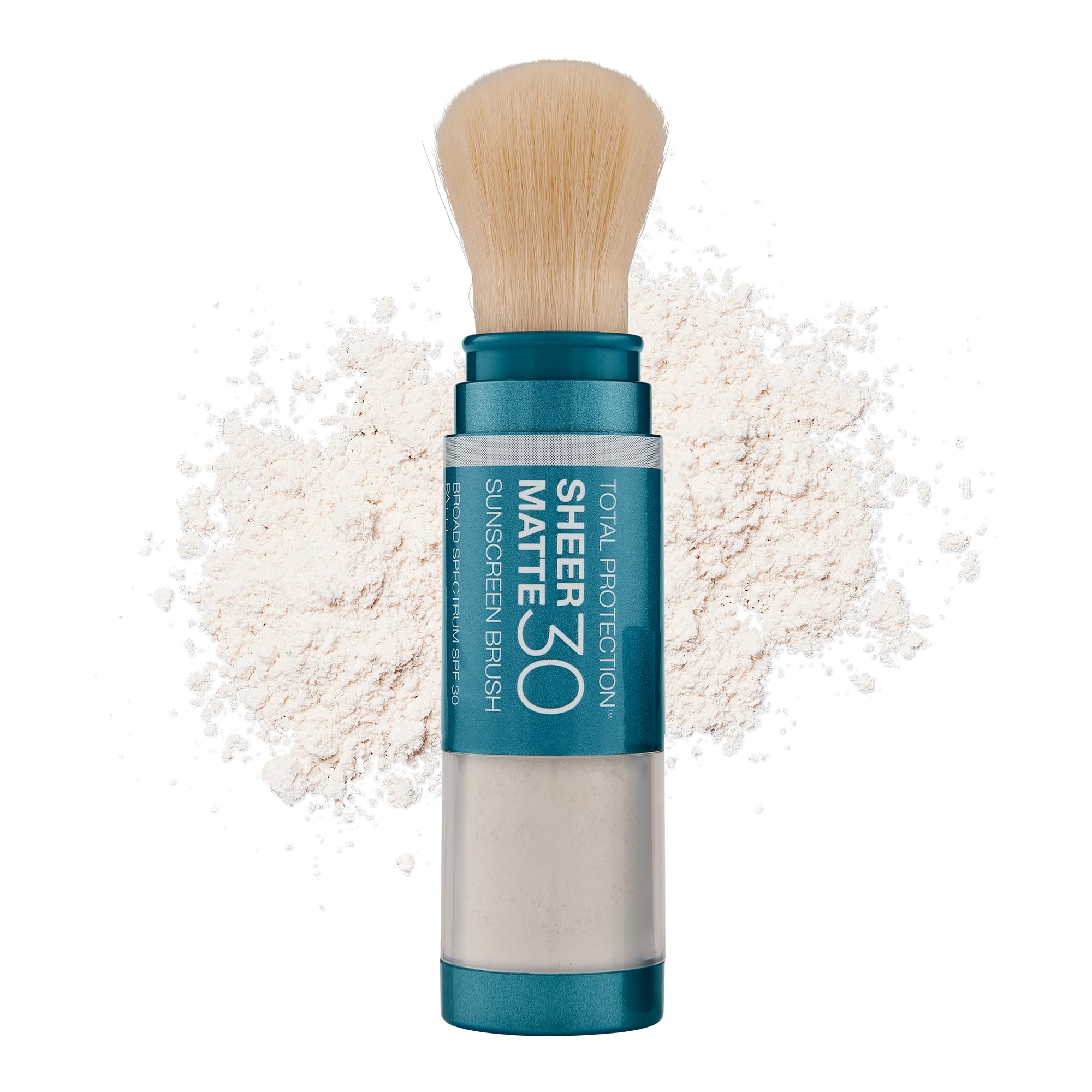 Colorescience brush front packaging showing compact handheld SPF solution