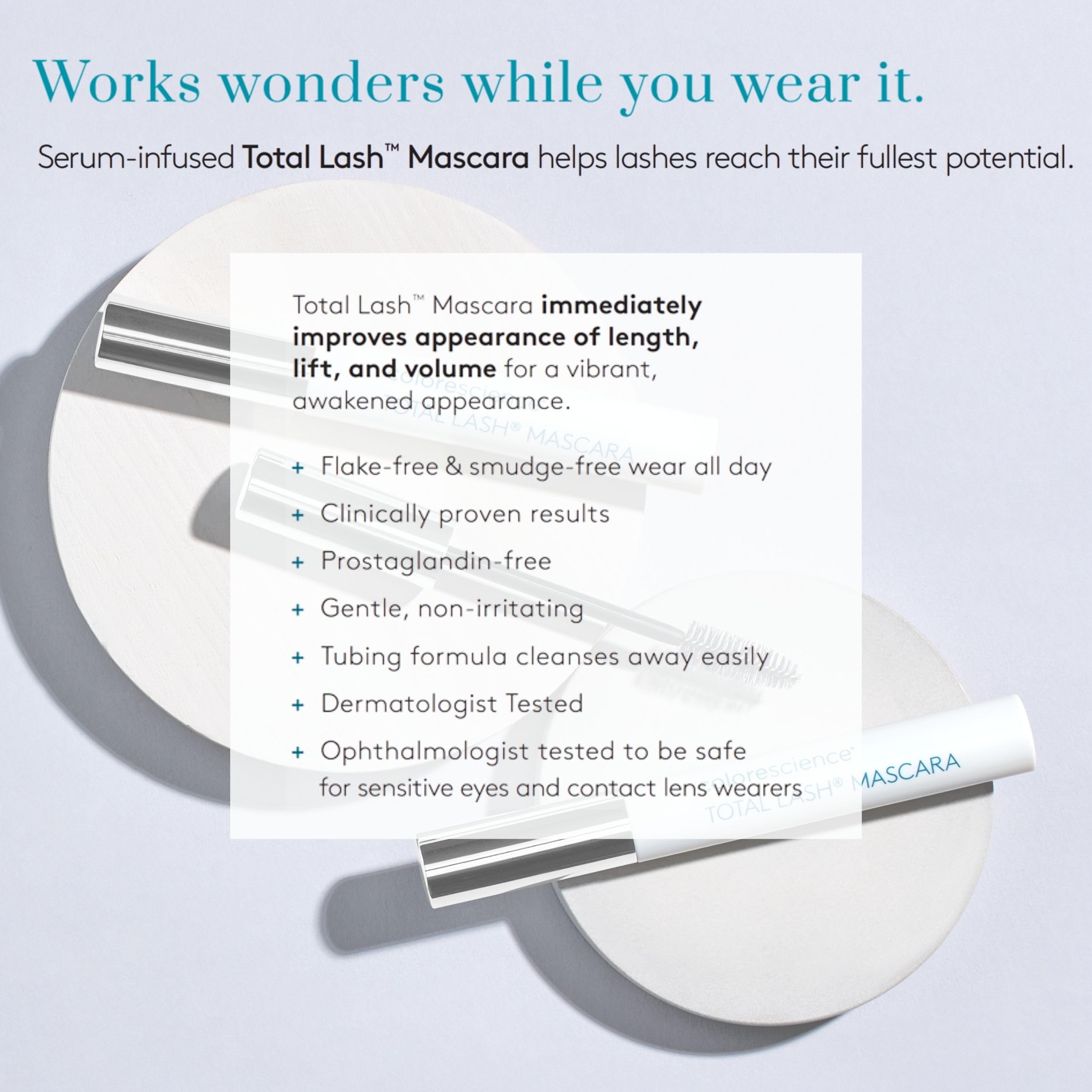 Colorescience model wearing product daytime look showing natural lift and separation benefit