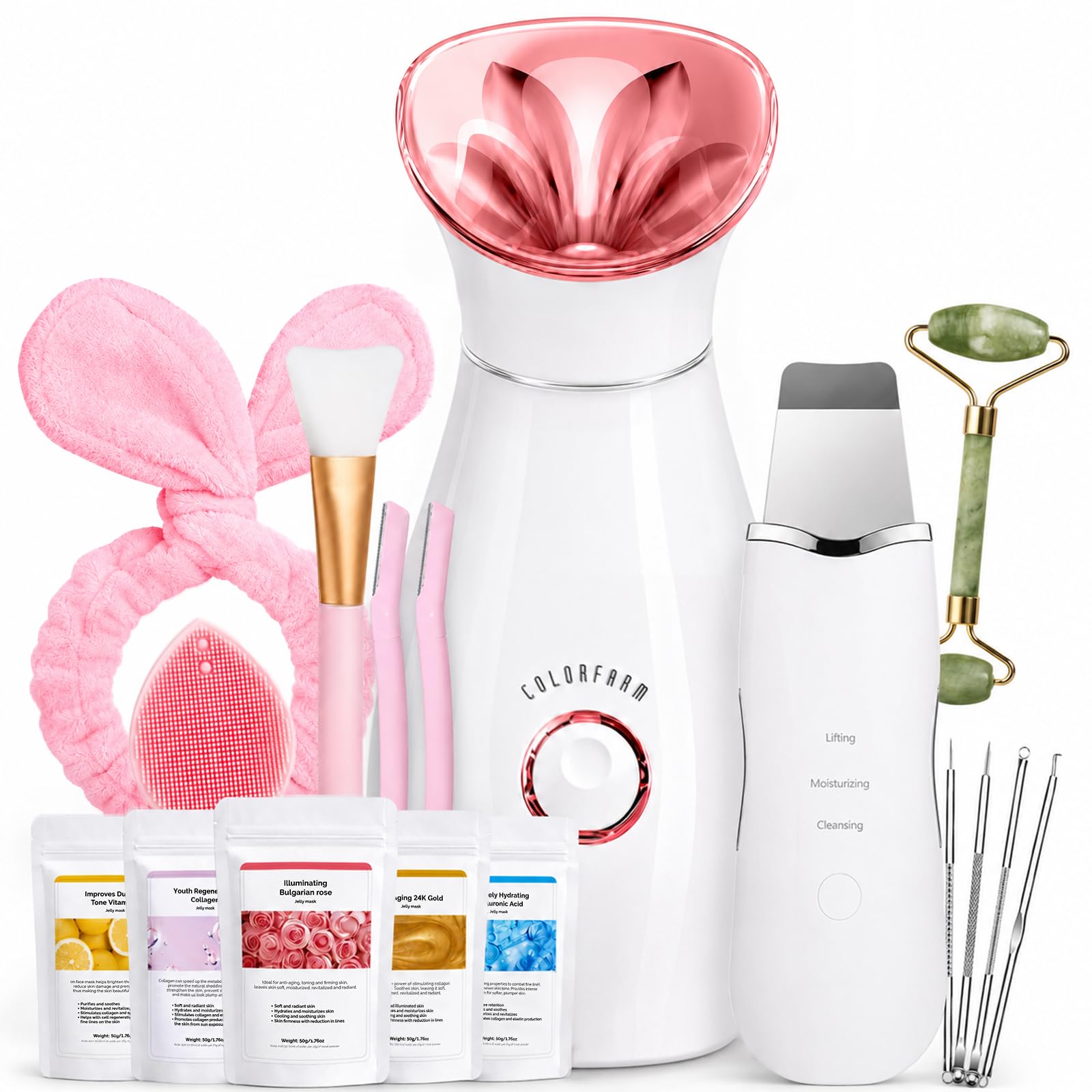 colorfarm facial steamer front view showing sleek design and control buttons for easy home spa