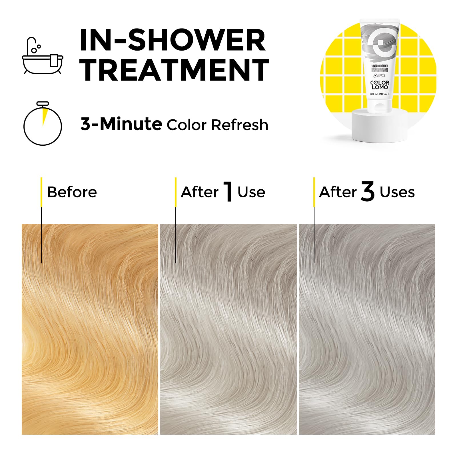 COLORLOMO before and after silver tone showing reduced yellow brassiness