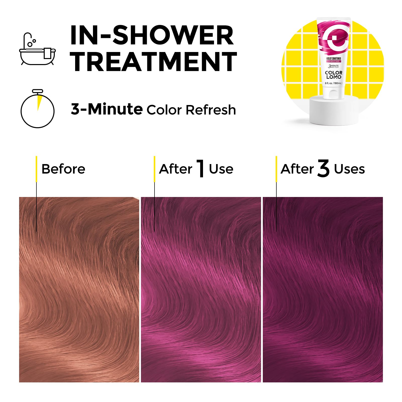 COLORLOMO Merlot being applied to wet hair for quick color maintenance and shine