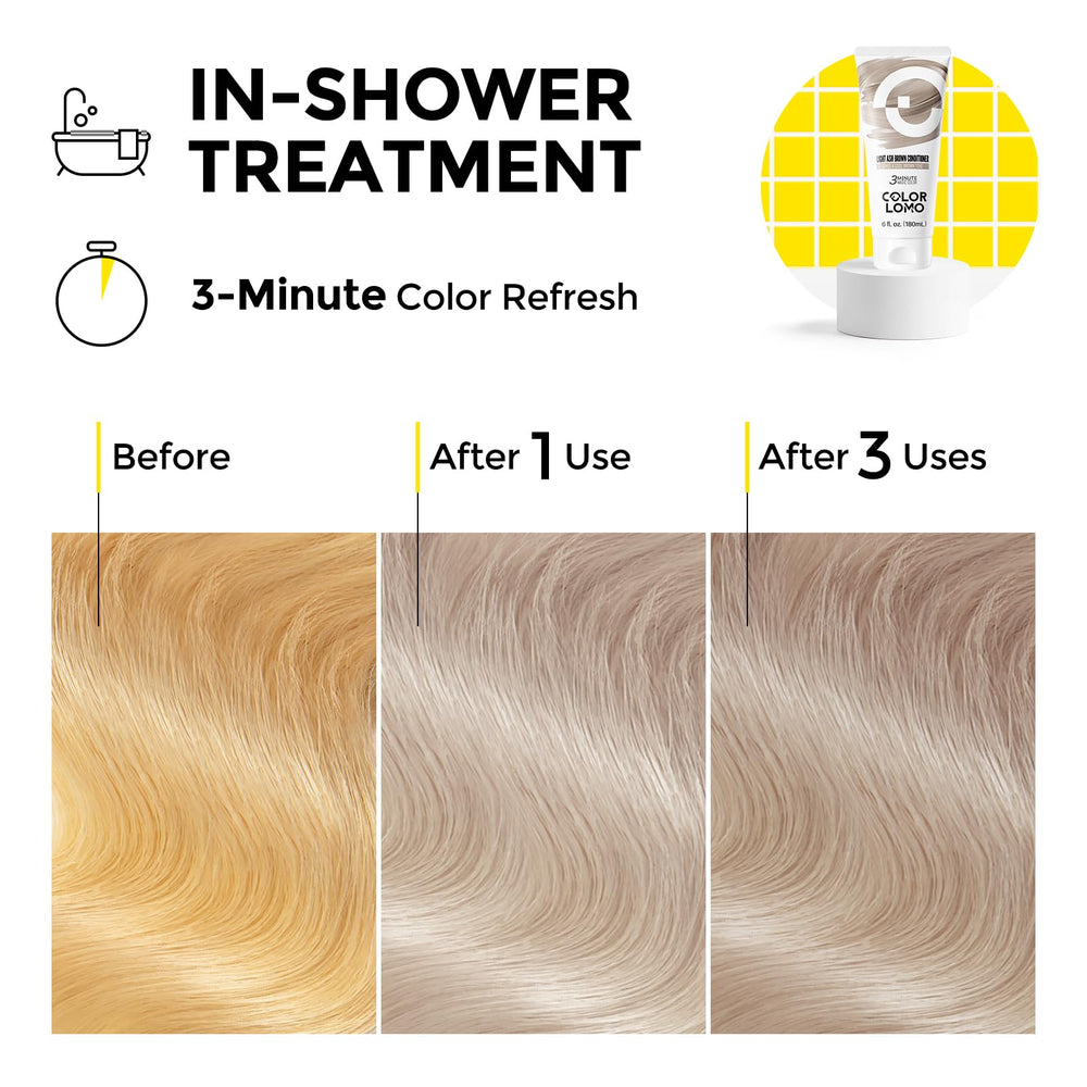 COLORLOMO on bleached hair showing cool ash-brown toning benefit