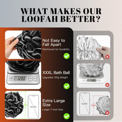 COLORPOEM loofah held in hand showing scale and better coverage benefit