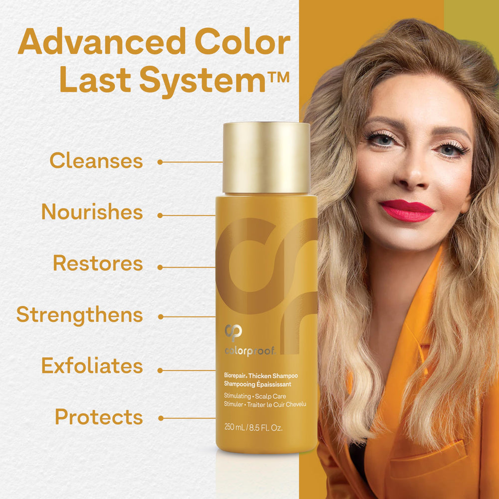 ColorProof bottle held in hand to show actual 8.5 oz size benefit