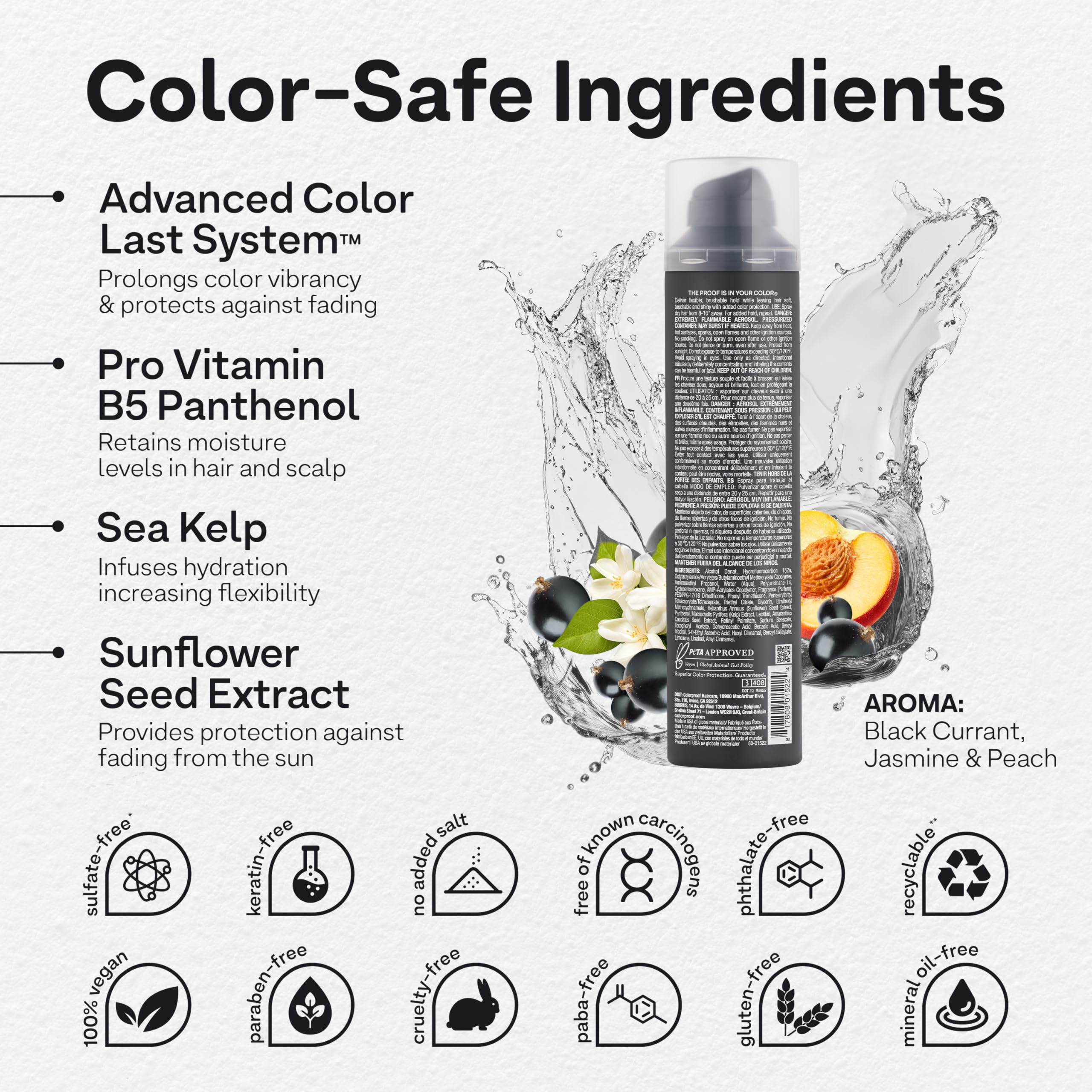 ColorProof side label close-up displaying ingredient highlights