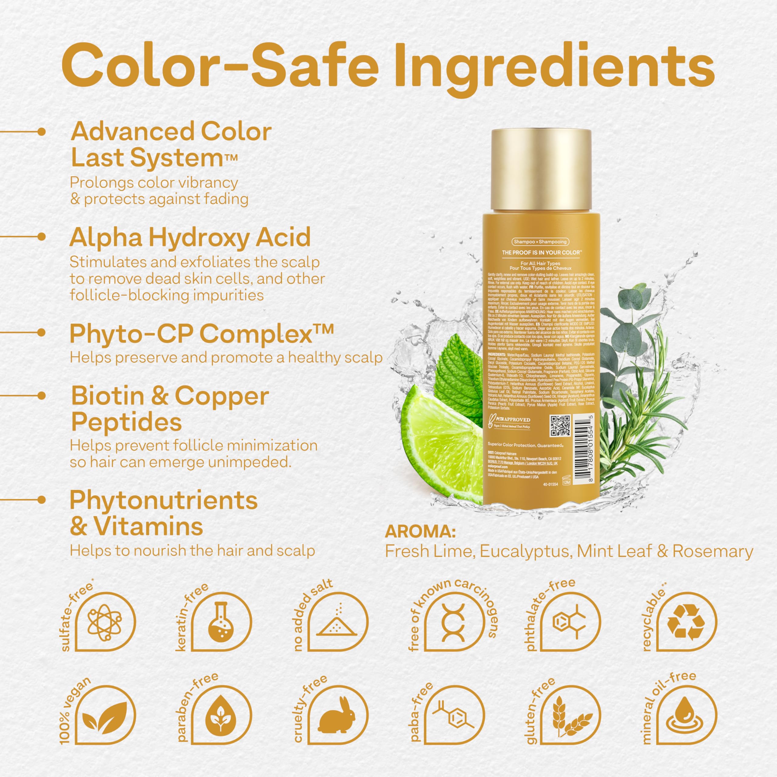 ColorProof shampoo texture and lather close-up demonstrating gentle cleanse