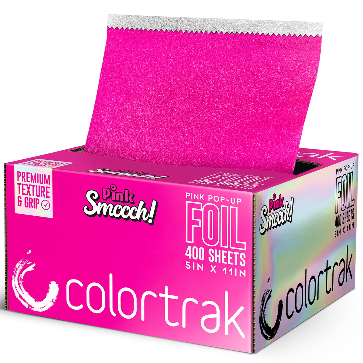 Colortrak Smooch front packaging showing 400 pre-cut sheets and compact box for efficiency