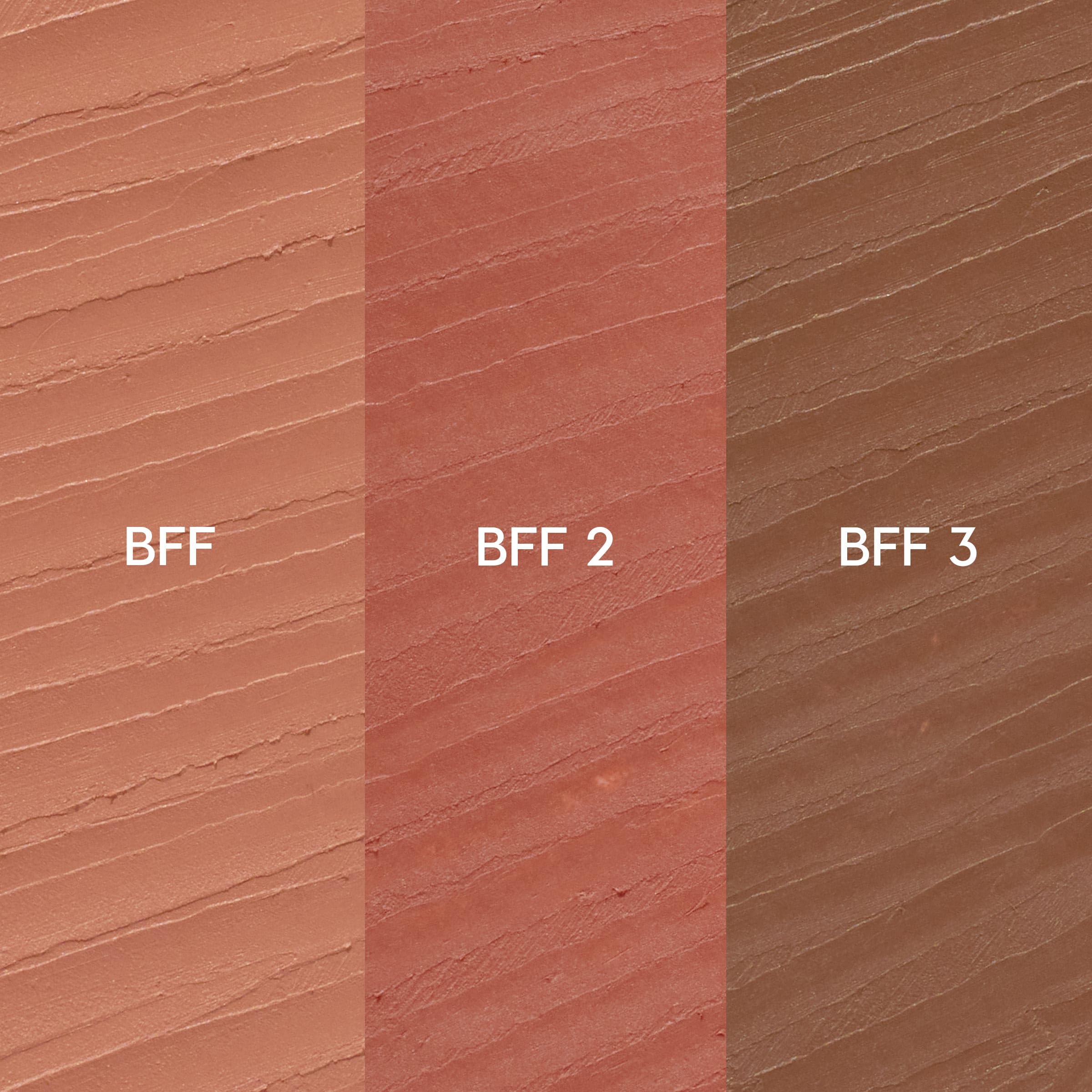 ColourPop three Lippie Pencils laid flat showing BFF, BFF 2, BFF 3 for shade variety
