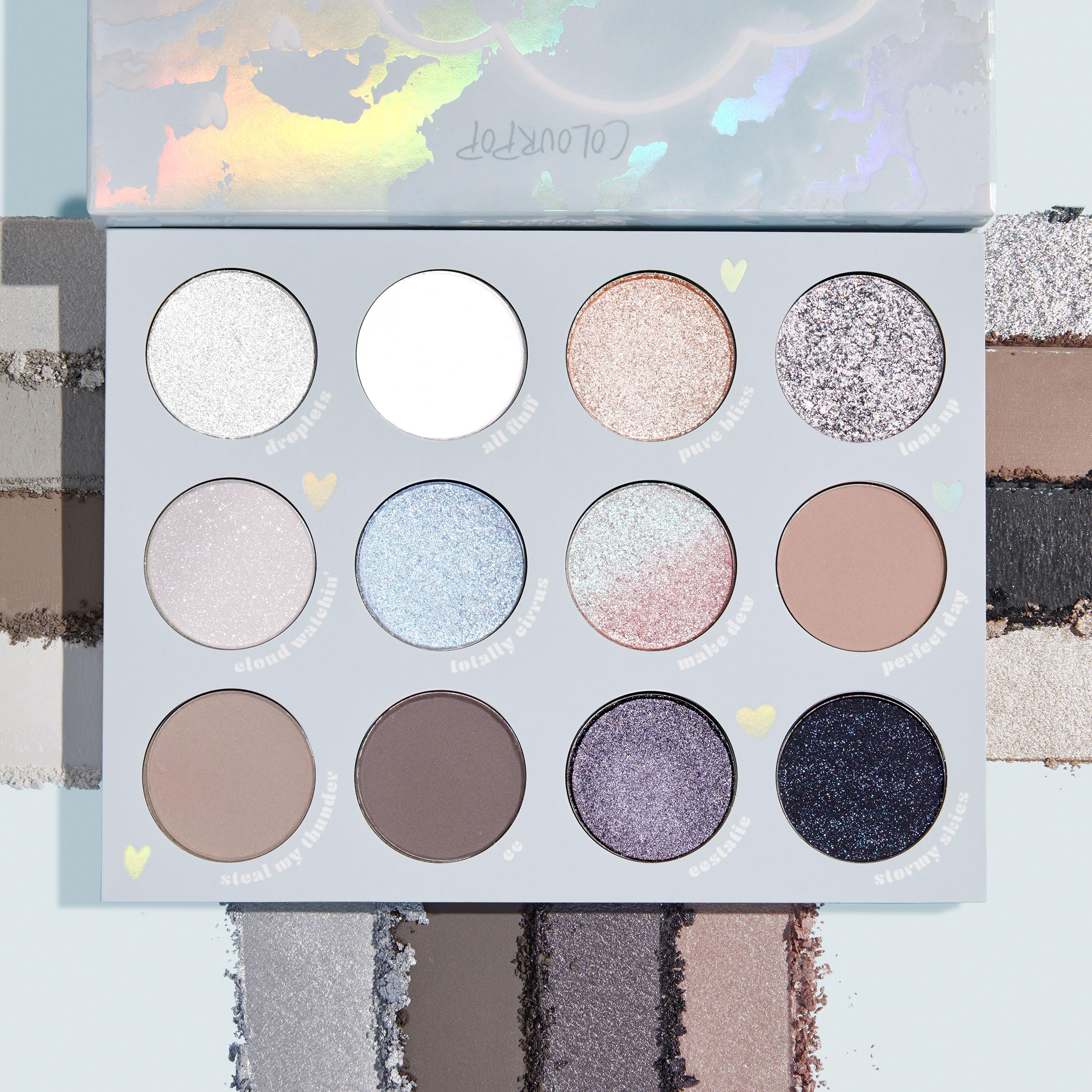 ColourPop Cloud 9 open with seven pans visible demonstrating shade variety and finish options