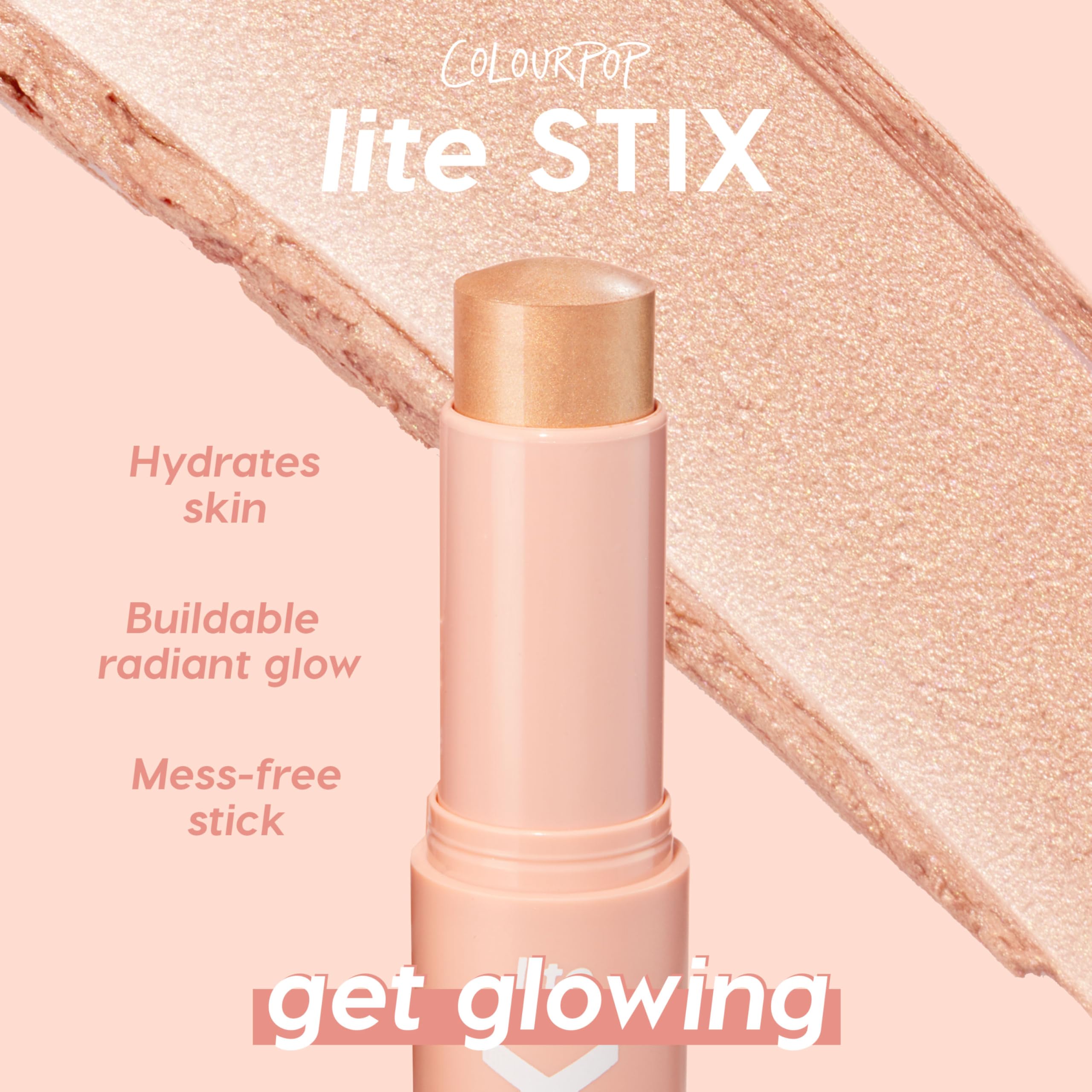 ColourPop Lite Stix Sunlight highlighter tip showing creamy sheen for radiant glow