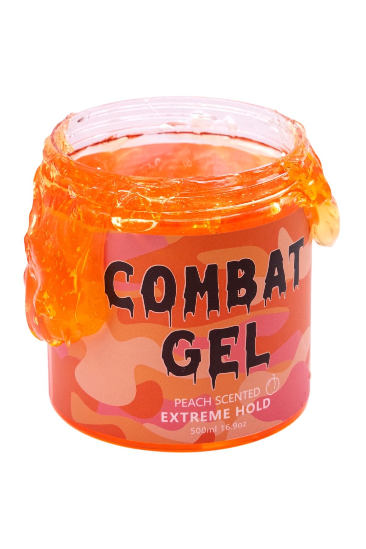 Combat Gel front packaging shows 500ml tub and peach scent benefit