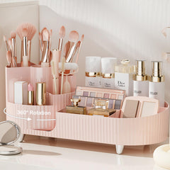 COMFYROOM front view of pink rotating vanity organizer shows tidy storage