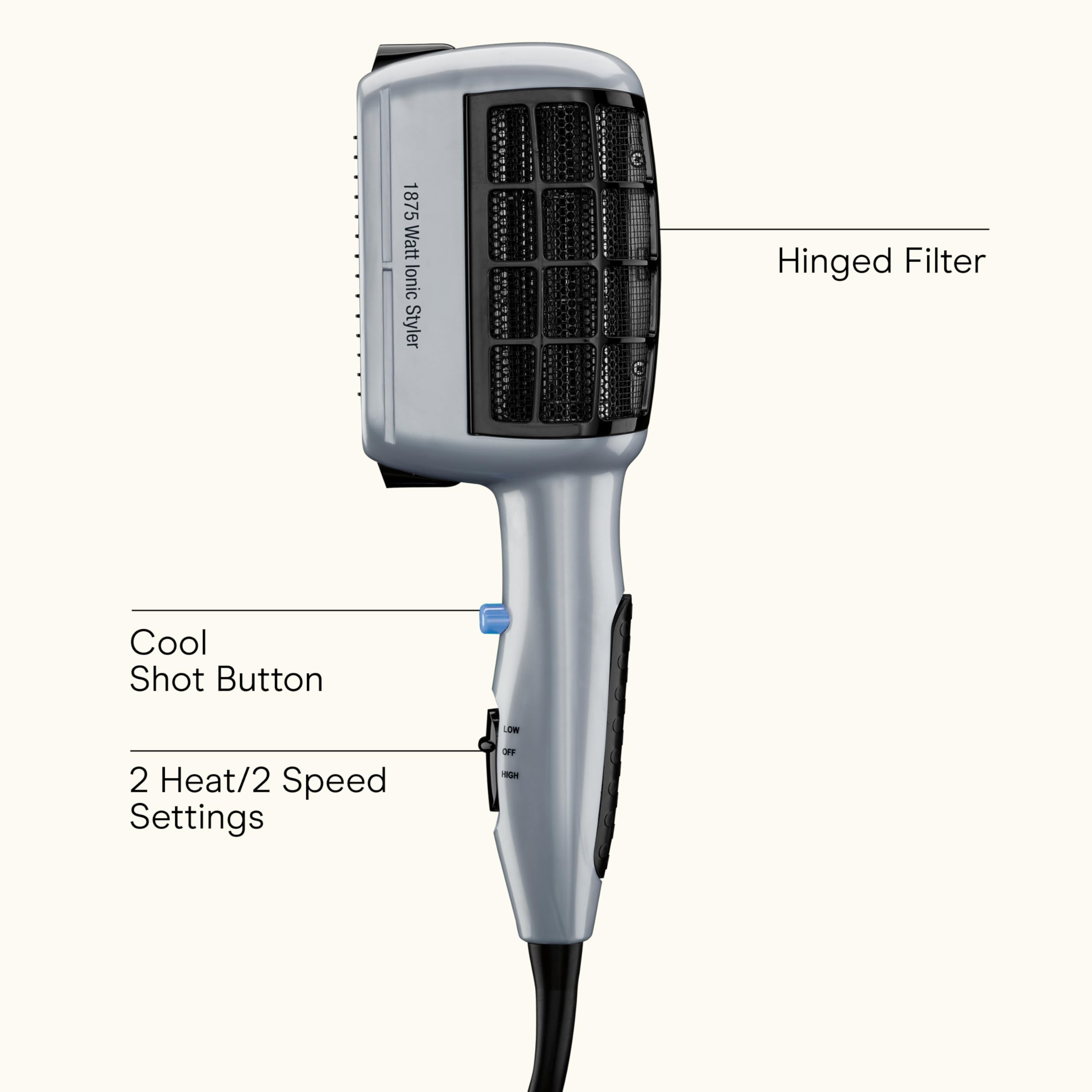 Conair three attachments laid out for versatile styling and quick changes