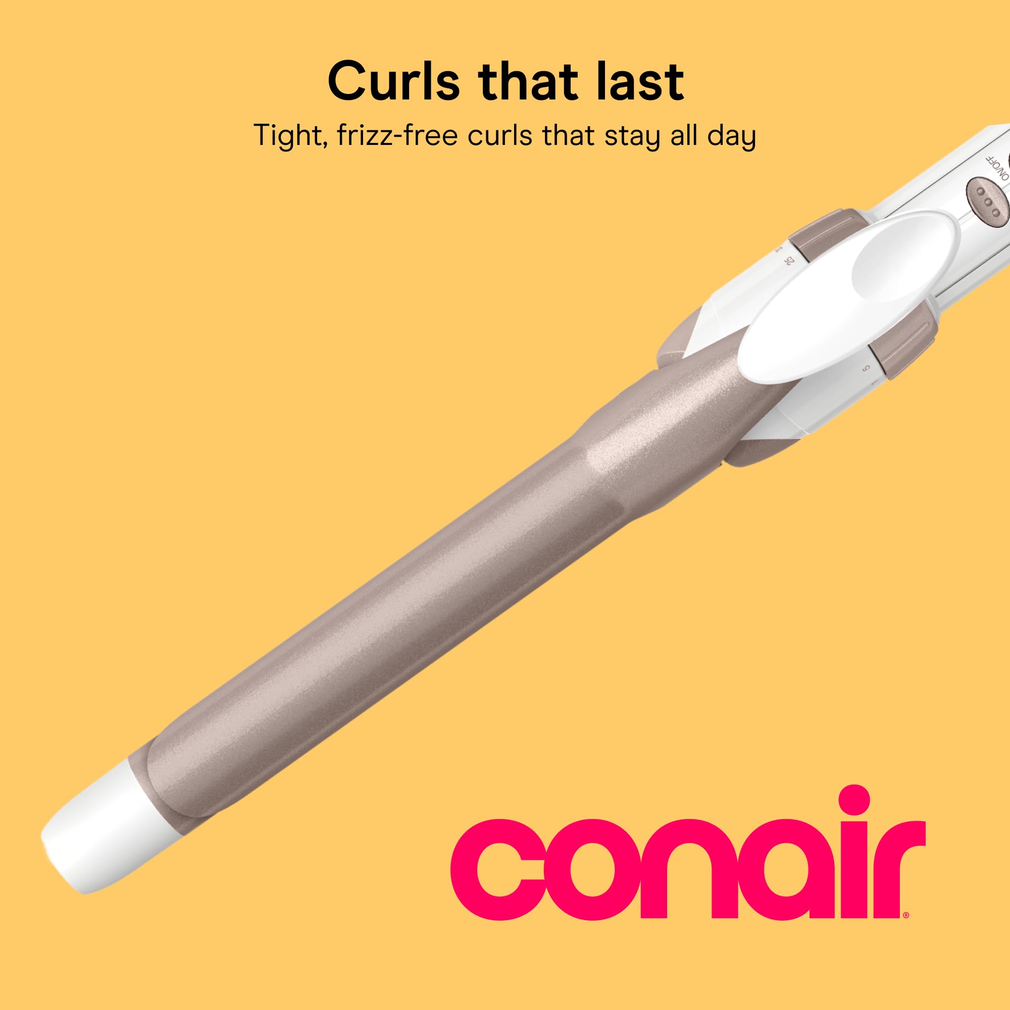 Conair barrel close-up highlighting double ceramic coating for even heat distribution