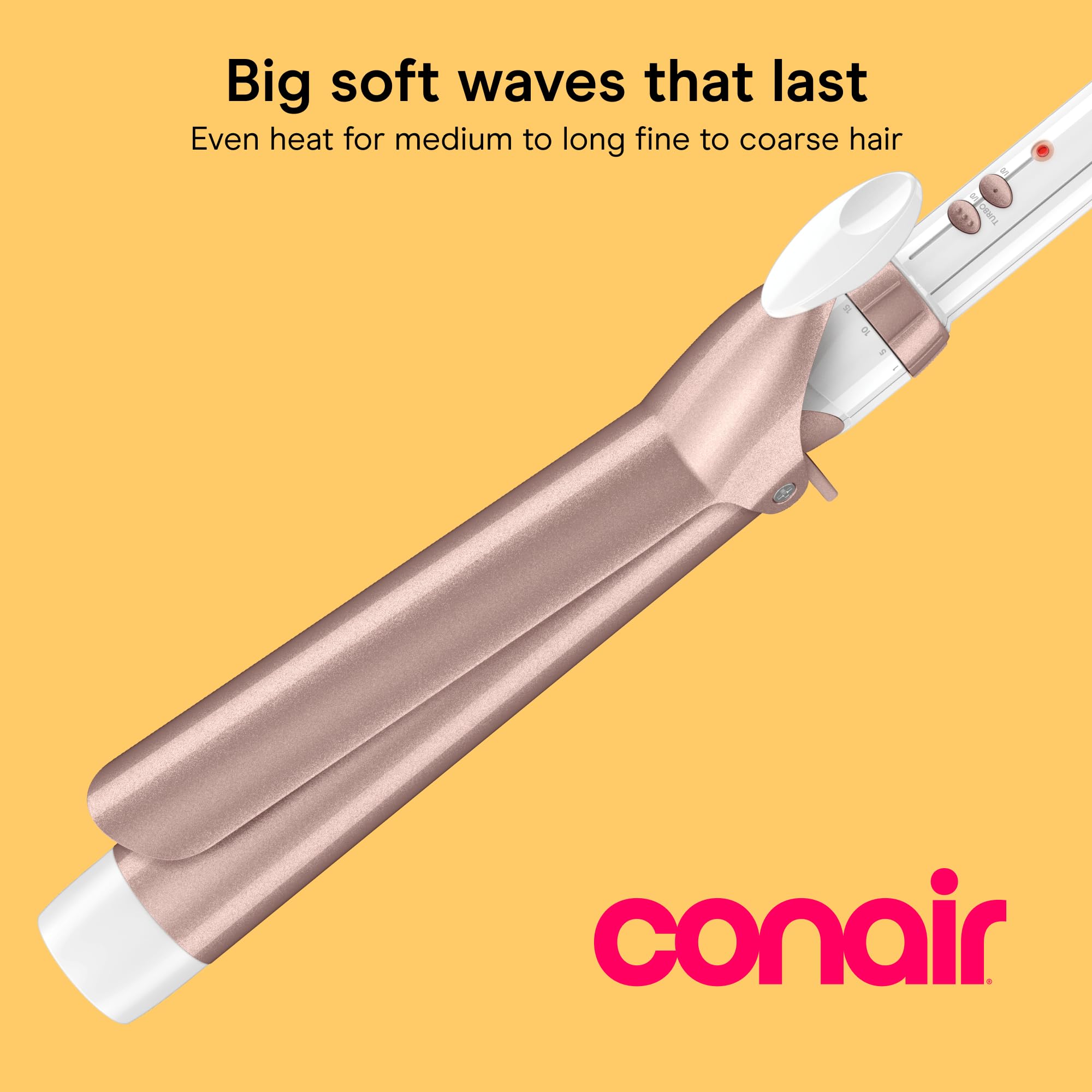 Conair close-up of double ceramic barrel demonstrating even heat distribution and smooth finish