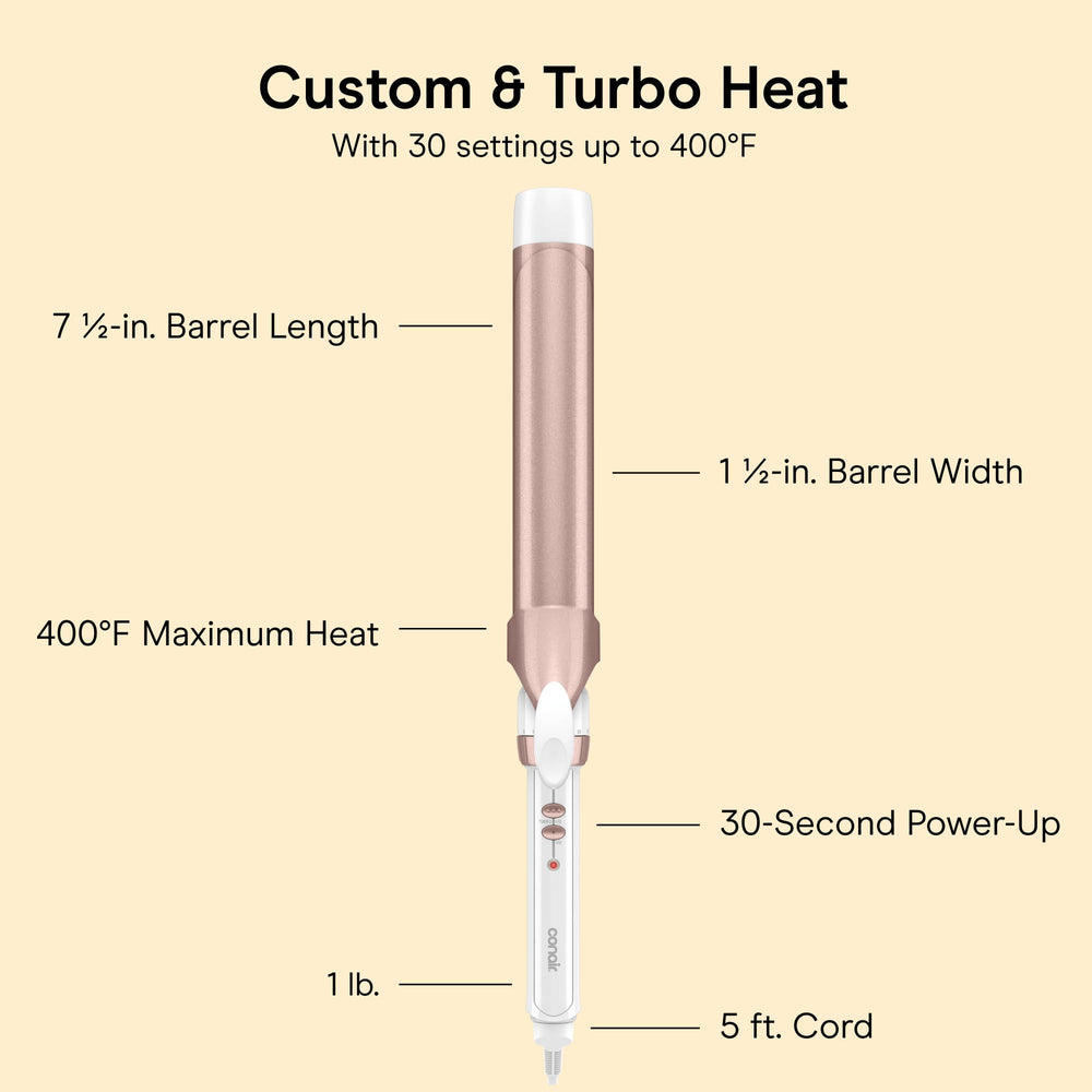 Conair recessed buttons and temperature controls offering precise heat selection and safety