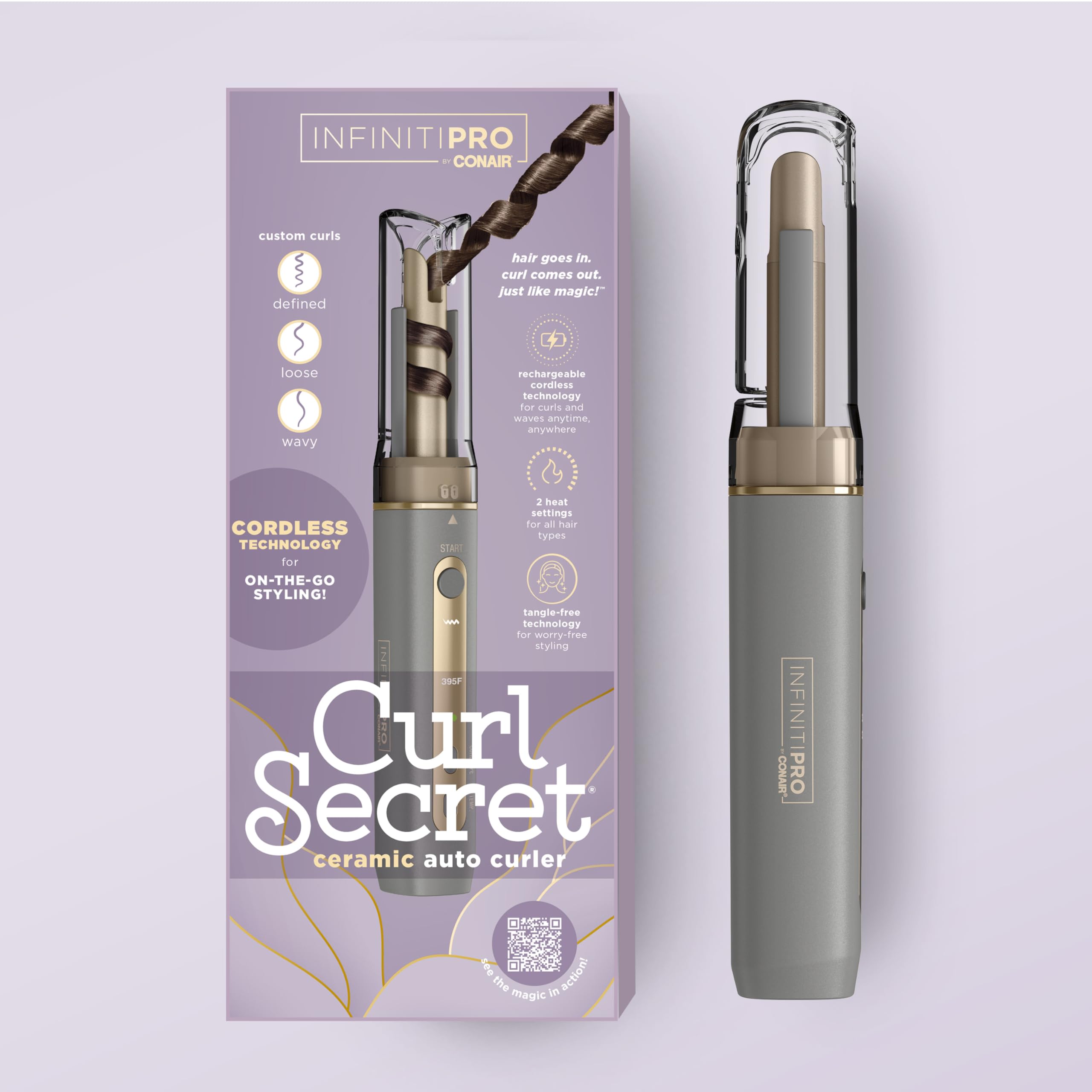 Conair Curl Secret MINI in travel bag lifestyle shot for on-the-go styling