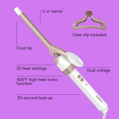 Close-up of Conair double ceramic 1/2-inch barrel highlighting smooth surface for even heat transfer