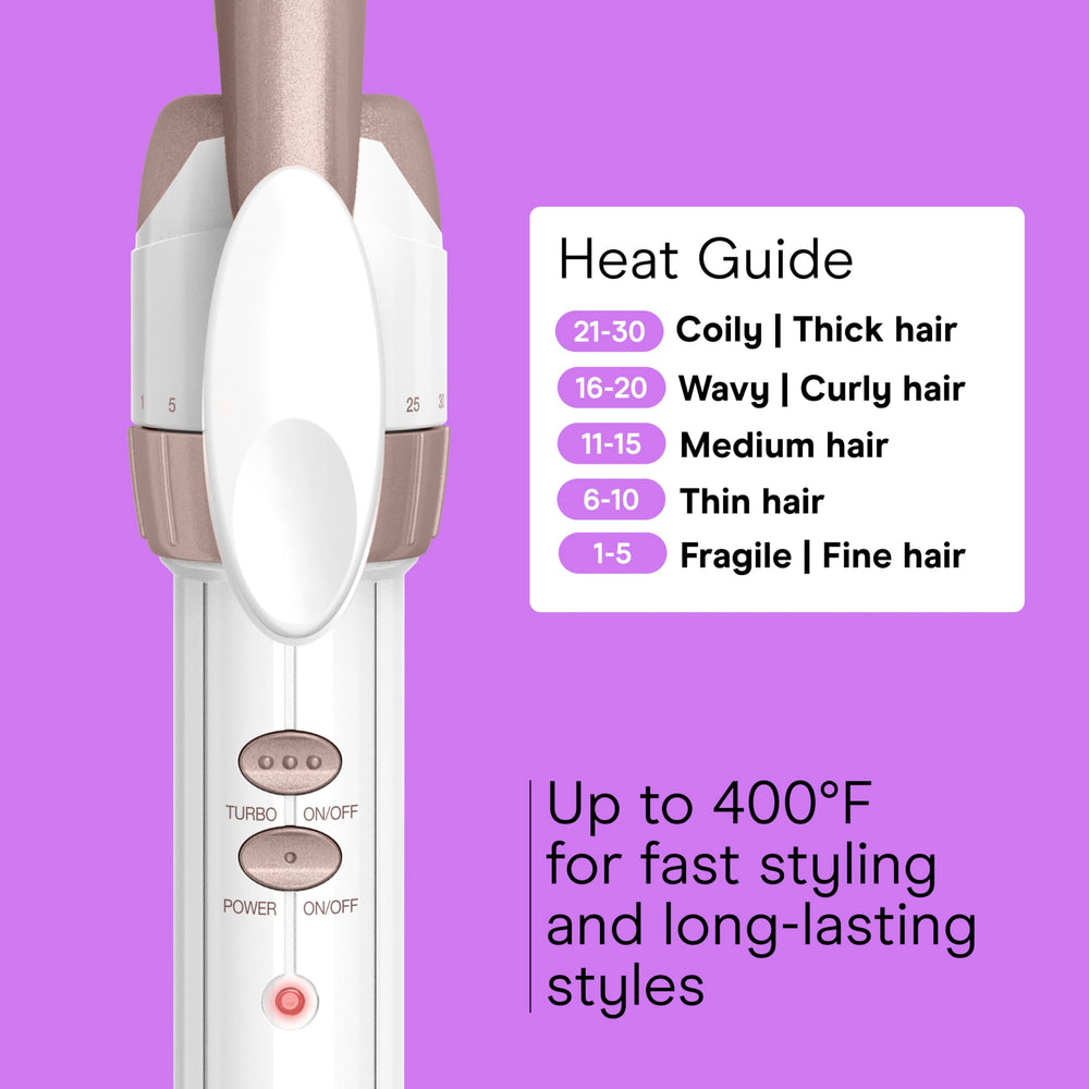 Conair curling iron cool tip closeup indicating safer two-handed handling during styling